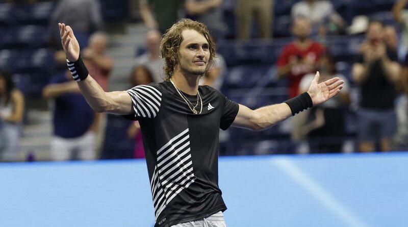 Sep 4, 2023; Flushing, NY, USA; Alexander Zverev of Germany reacts after his match against Jannik Sinner of Italy (not pictured) on day eight of the 2023 U.S. Open tennis tournament at USTA Billie Jean King National Tennis Center. Mandatory Credit: Geoff Burke-USA TODAY Sports